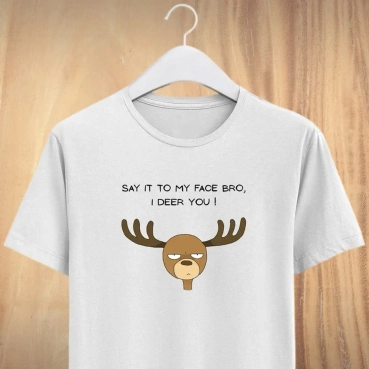 Custom Designed Deer Round Neck Black T-Shirt.white